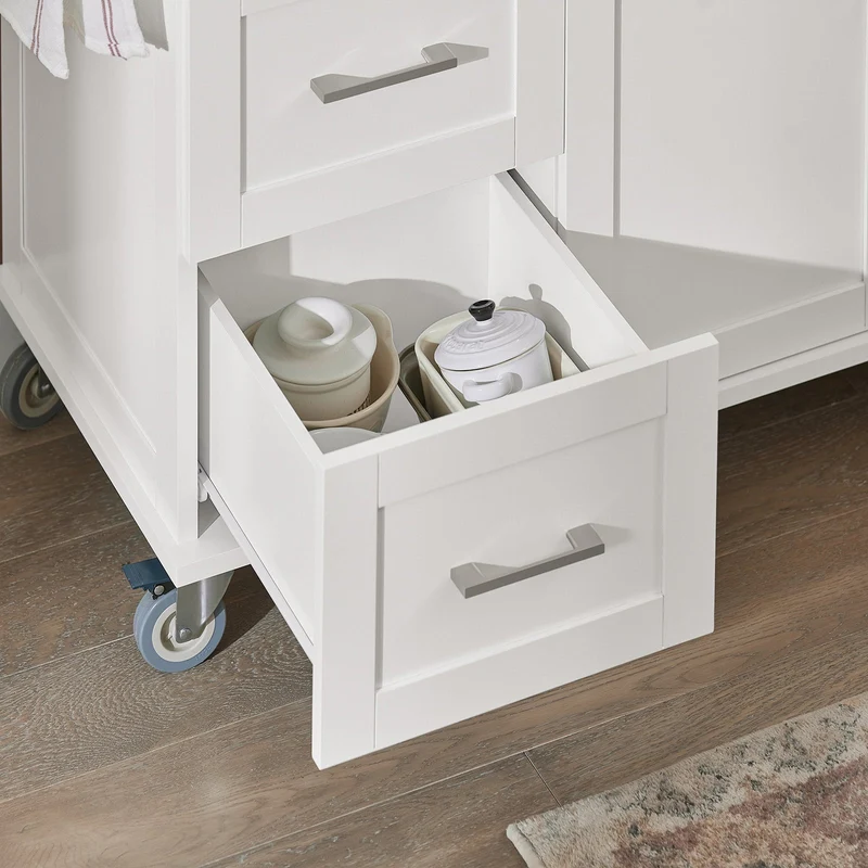 SoBuy FKW30-II-W Desserte sur roulettes, Meuble Chariot de Cuisine de Service Roulant avec 3 tiroir et 1 Grande Armoire de Rangement, Plateau en Acier