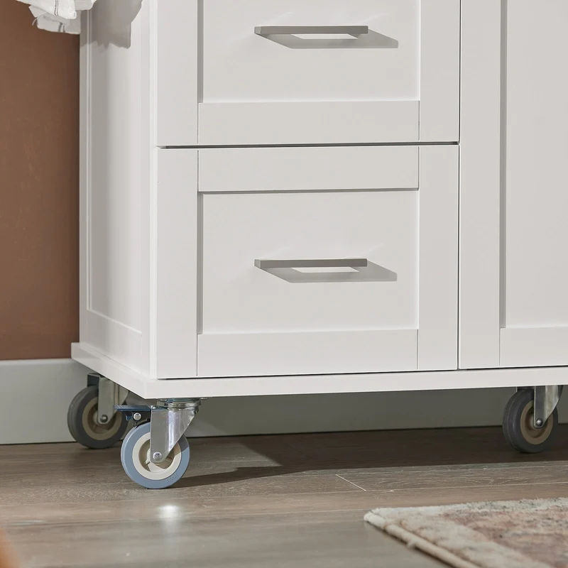 SoBuy FKW30-II-W Desserte sur roulettes, Meuble Chariot de Cuisine de Service Roulant avec 3 tiroir et 1 Grande Armoire de Rangement, Plateau en Acier