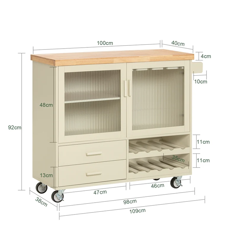 SoBuy FKW114-MI Dessert avec Plateau en Bois d'Hévéa, Porte-Bouteilles à 2 Niveaux