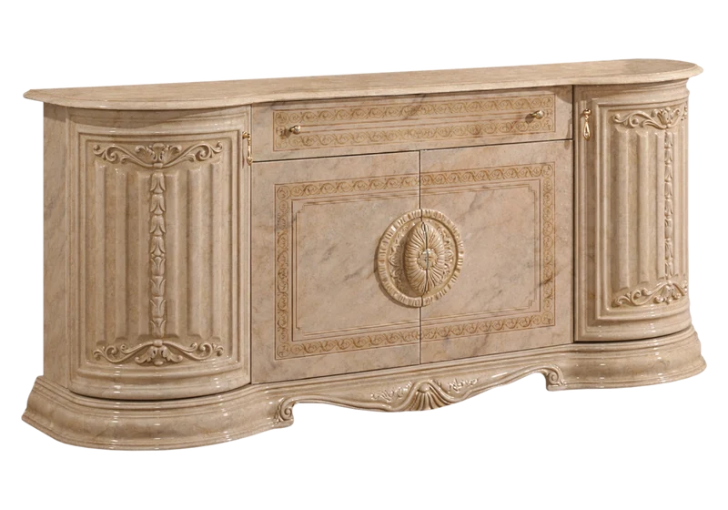 Salle à manger baroque beige marbré doré complète - NOBILE