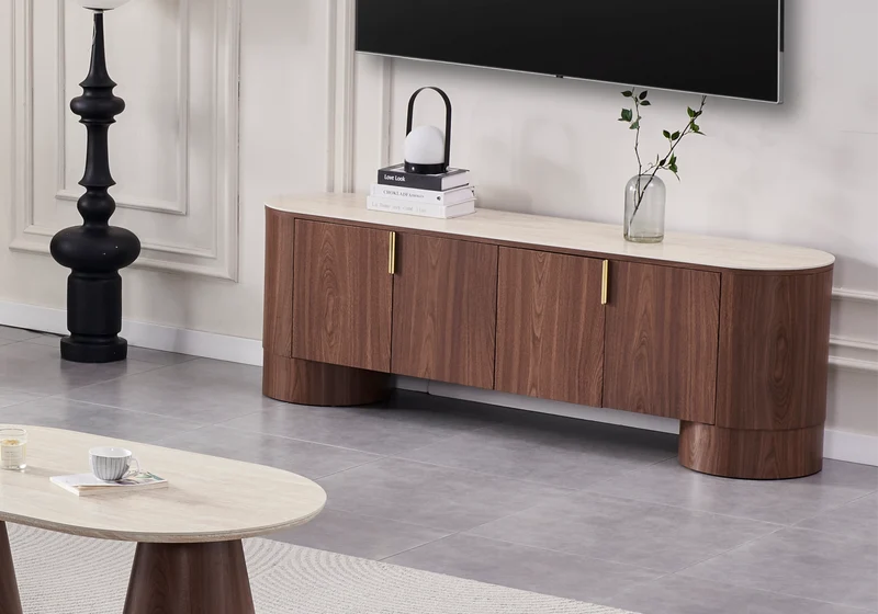 Ensemble table travertin et chaises noyer cannage - Monza