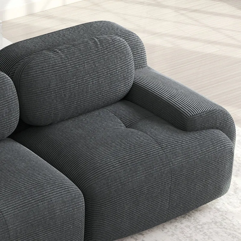 Ensemble de canapés avec accoudoirs incurvés et base antidérapante en tissu velours côtelé doux pour le salon, gris, siège 3 + tabouret 2