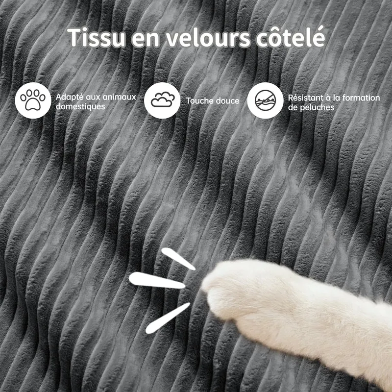 Ensemble de canapés avec accoudoirs incurvés et base antidérapante en tissu velours côtelé doux pour le salon, gris, siège 3 + tabouret 2