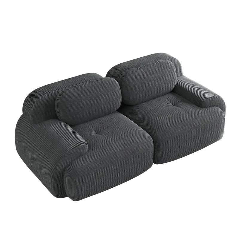 Ensemble de canapés avec accoudoirs incurvés et base antidérapante en tissu velours côtelé doux pour le salon, gris, siège 2