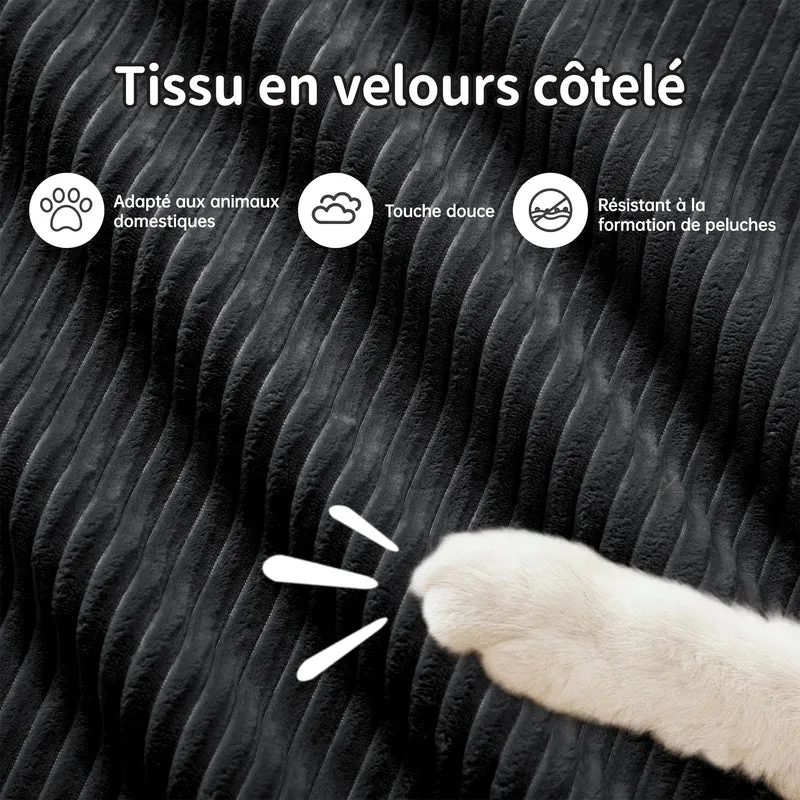 Ensemble de canapés avec accoudoirs incurvés et base antidérapante en tissu velours côtelé doux pour le salon, noir, siège 3 + tabouret 1