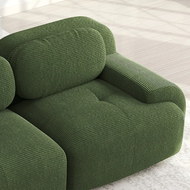 Ensemble de canapés avec accoudoirs incurvés et base antidérapante en tissu velours côtelé doux pour le salon, vert, siège 4+tabouret 1