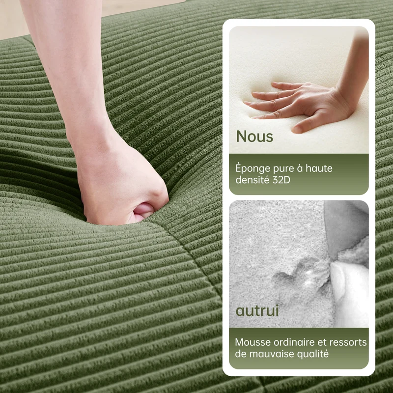 Ensemble de canapés avec accoudoirs incurvés et base antidérapante en tissu velours côtelé doux pour le salon, vert, siège 4+tabouret 1