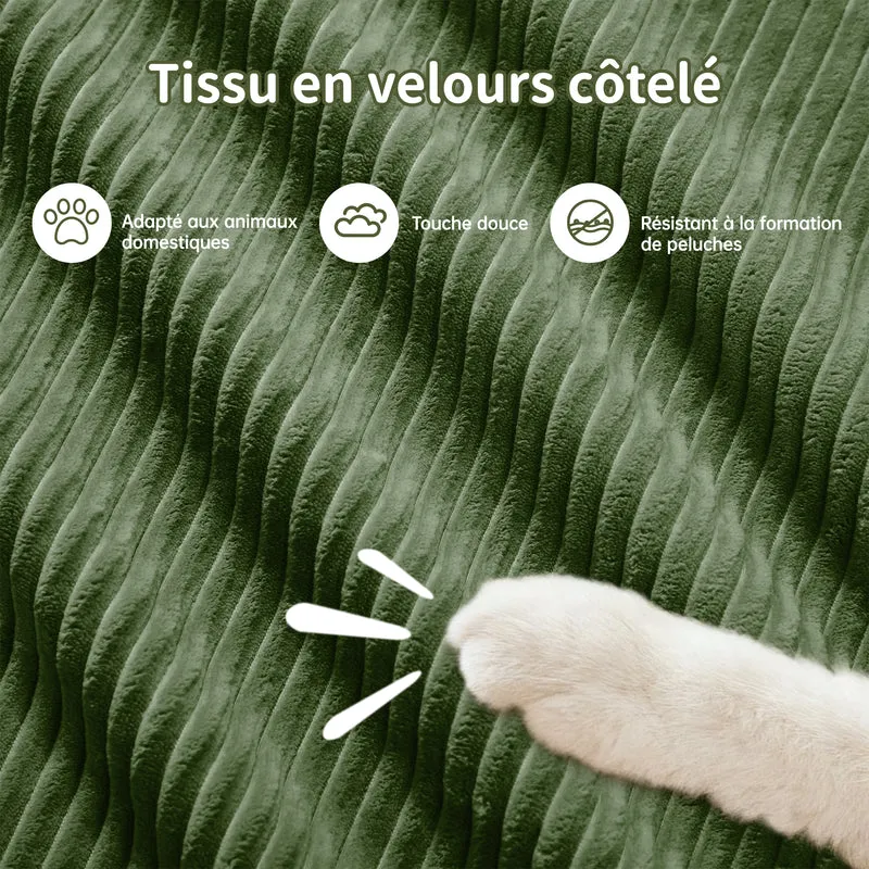 Ensemble de canapés avec accoudoirs incurvés et base antidérapante en tissu velours côtelé doux pour le salon, vert, siège 4+tabouret 1