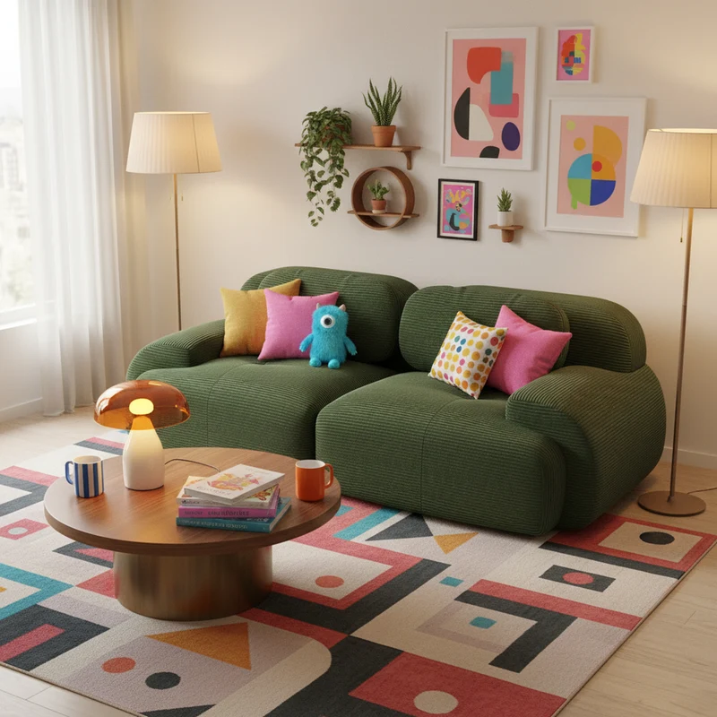 Ensemble de canapés avec accoudoirs incurvés et base antidérapante en tissu velours côtelé doux pour le salon, vert, siège 2