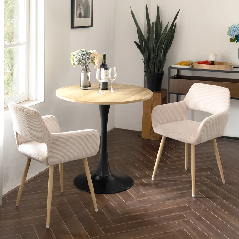 Lot de 4 fauteuils de salle à manger scandinaves avec accoudoirs en velours côtelé beige - CROMWELL CORDUROY