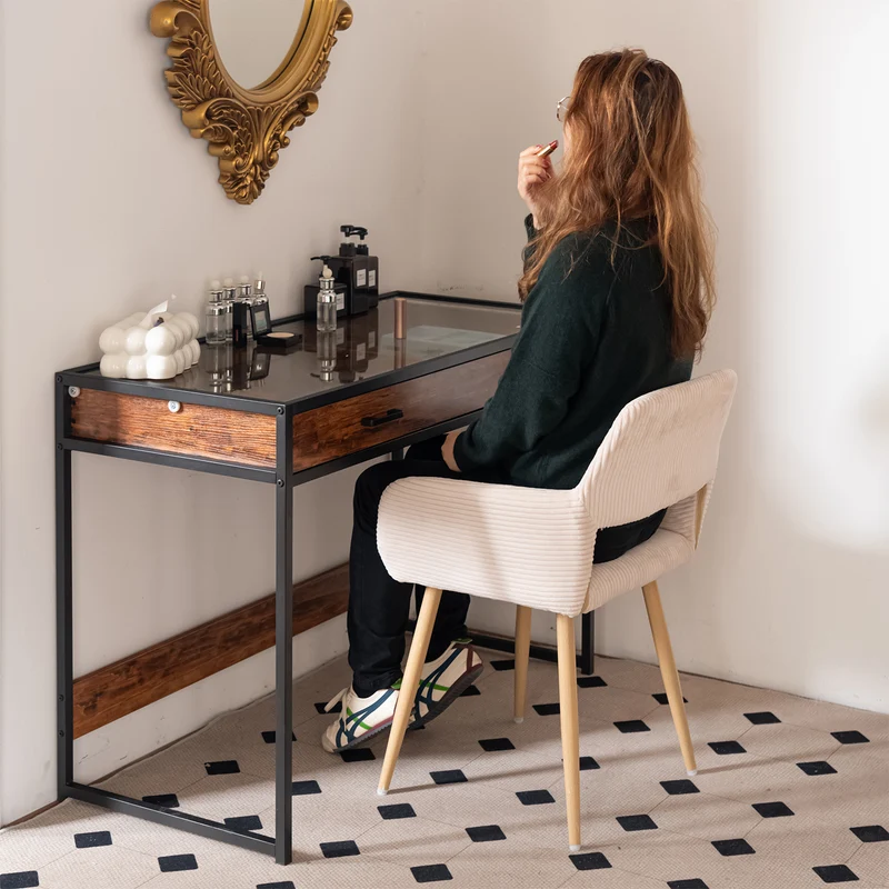 Lot de 4 fauteuils de salle à manger scandinaves avec accoudoirs en velours côtelé beige - CROMWELL CORDUROY