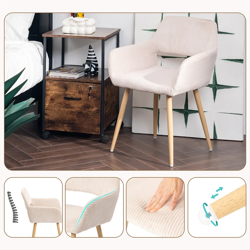 Lot de 4 fauteuils de salle à manger scandinaves avec accoudoirs en velours côtelé beige - CROMWELL CORDUROY