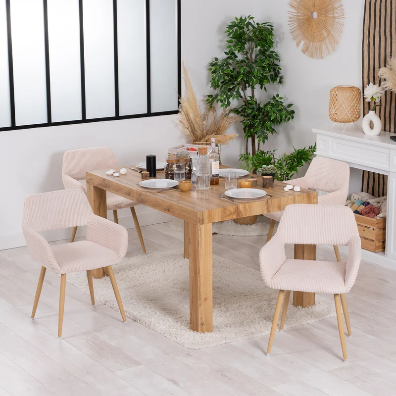 Lot de 4 fauteuils de salle à manger scandinaves avec accoudoirs en velours côtelé beige - CROMWELL CORDUROY