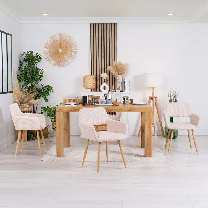 Lot de 4 fauteuils de salle à manger scandinaves avec accoudoirs en velours côtelé beige - CROMWELL CORDUROY