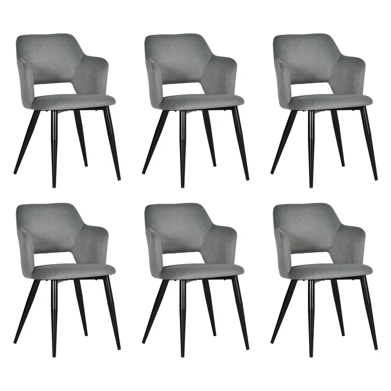 Lot de 6 chaises de salle à manger scandinaves avec accoudoirs en tissu résistant aux animaux et assise rembourrée, gris - AKANJI CC