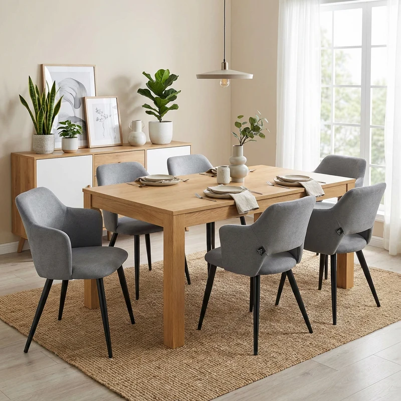 Lot de 6 chaises de salle à manger scandinaves avec accoudoirs en tissu résistant aux animaux et assise rembourrée, gris - AKANJI CC