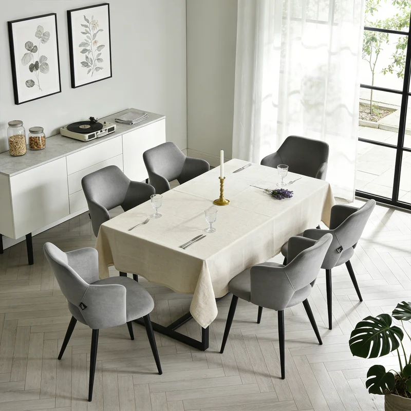 Lot de 6 chaises de salle à manger scandinaves avec accoudoirs en tissu résistant aux animaux et assise rembourrée, gris - AKANJI CC