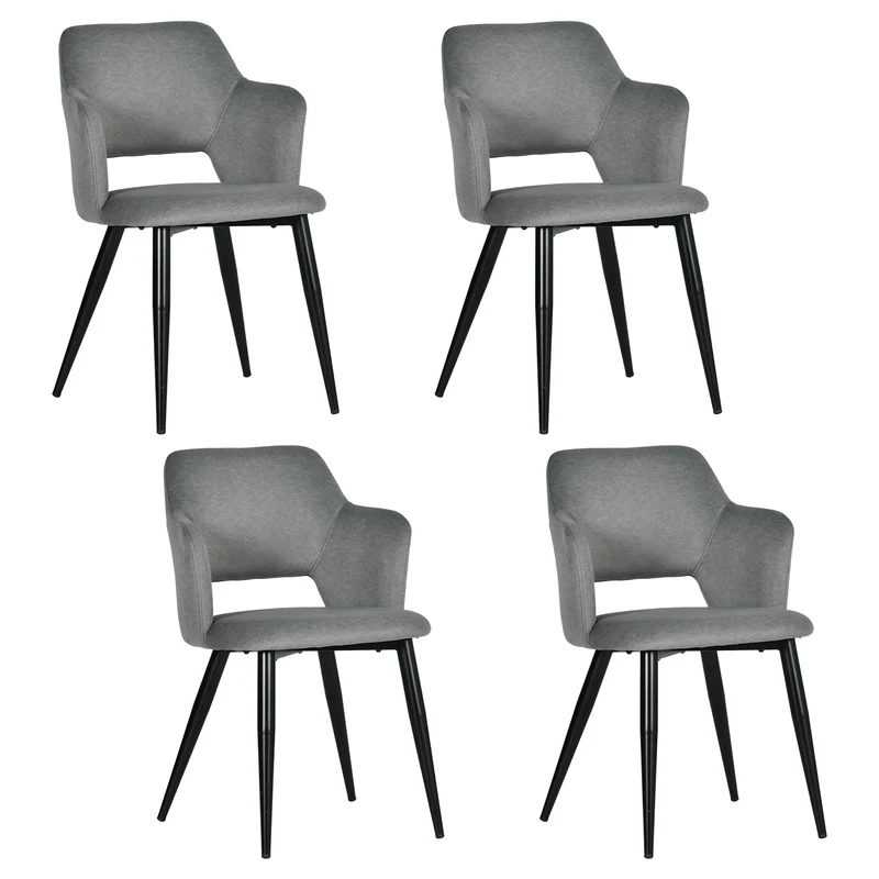 Lot de 4 chaises de salle à manger scandinaves avec accoudoirs en tissu résistant aux animaux et assise rembourrée, gris - AKANJI CC