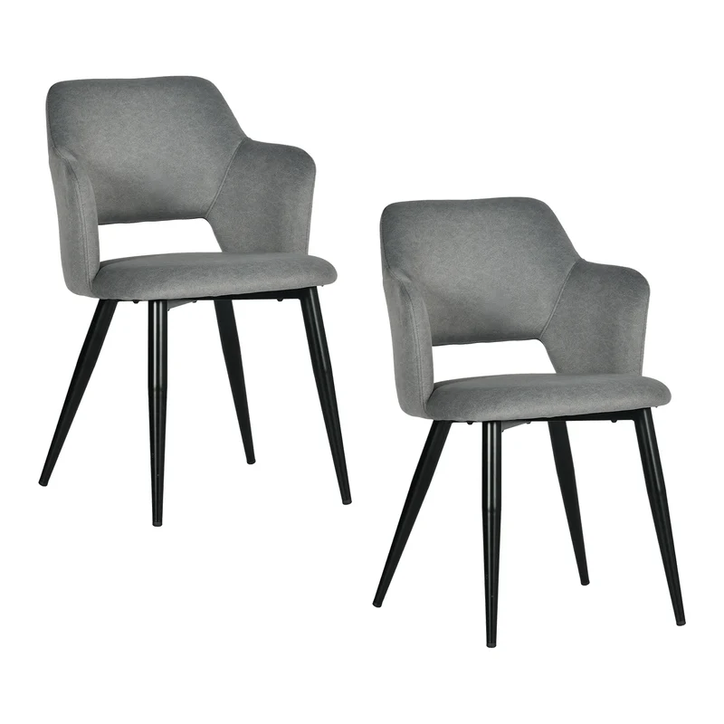 Lot de 2 chaises de salle à manger scandinaves avec accoudoirs en tissu résistant aux animaux et assise rembourrée, gris - AKANJI CC