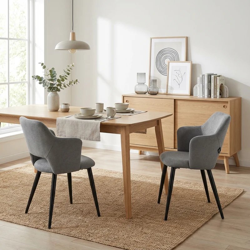 Lot de 2 chaises de salle à manger scandinaves avec accoudoirs en tissu résistant aux animaux et assise rembourrée, gris - AKANJI CC