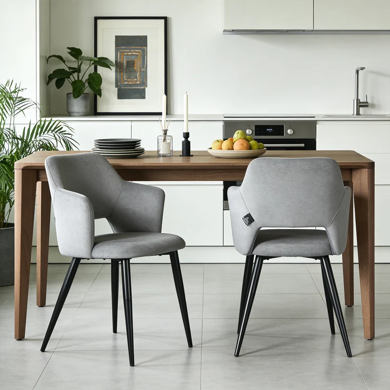 Lot de 2 chaises de salle à manger scandinaves avec accoudoirs en tissu résistant aux animaux et assise rembourrée, gris - AKANJI CC