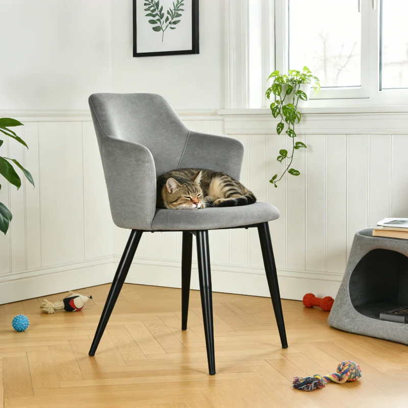 Lot de 2 chaises de salle à manger scandinaves avec accoudoirs en tissu résistant aux animaux et assise rembourrée, gris - AKANJI CC