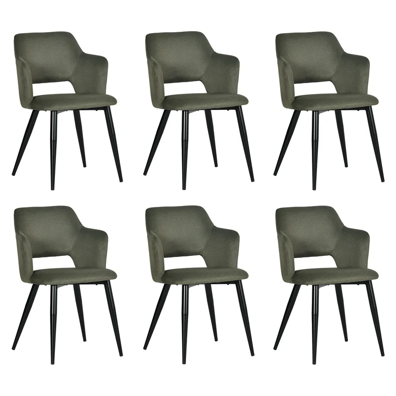 Lot de 6 chaises de salle à manger scandinaves avec accoudoirs en tissu résistant aux animaux et assise rembourrée, vert - AKANJI CC