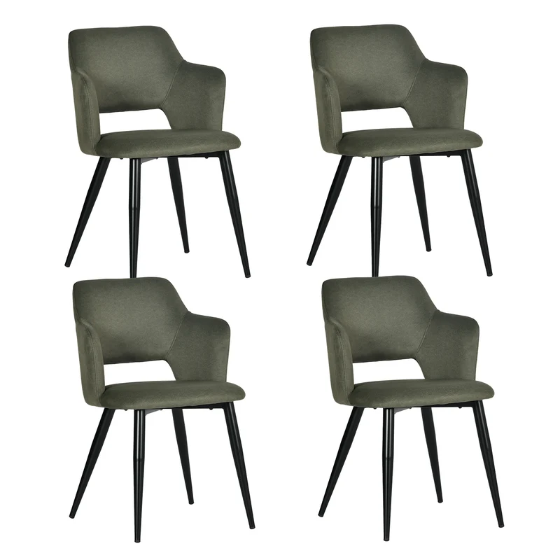 Lot de 4 chaises de salle à manger scandinaves avec accoudoirs en tissu résistant aux animaux et assise rembourré, vert - AKANJI CC