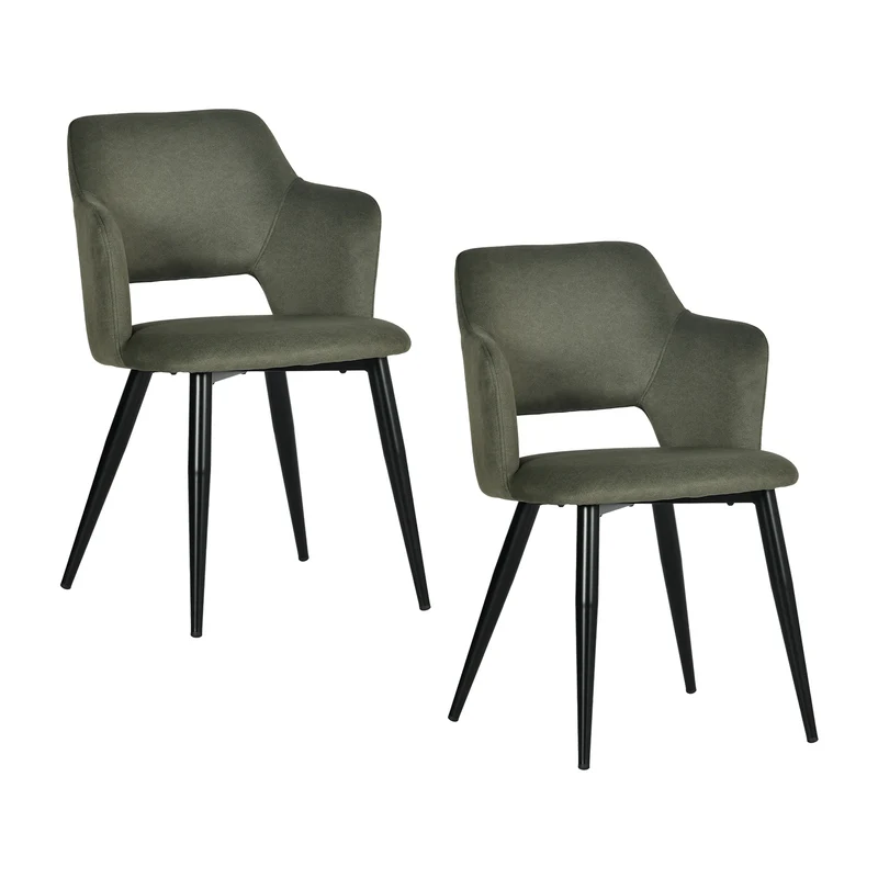 Lot de 2 chaises de salle à manger scandinaves avec accoudoirs en tissu résistant aux animaux et assise rembourrée, vert - AKANJI CC