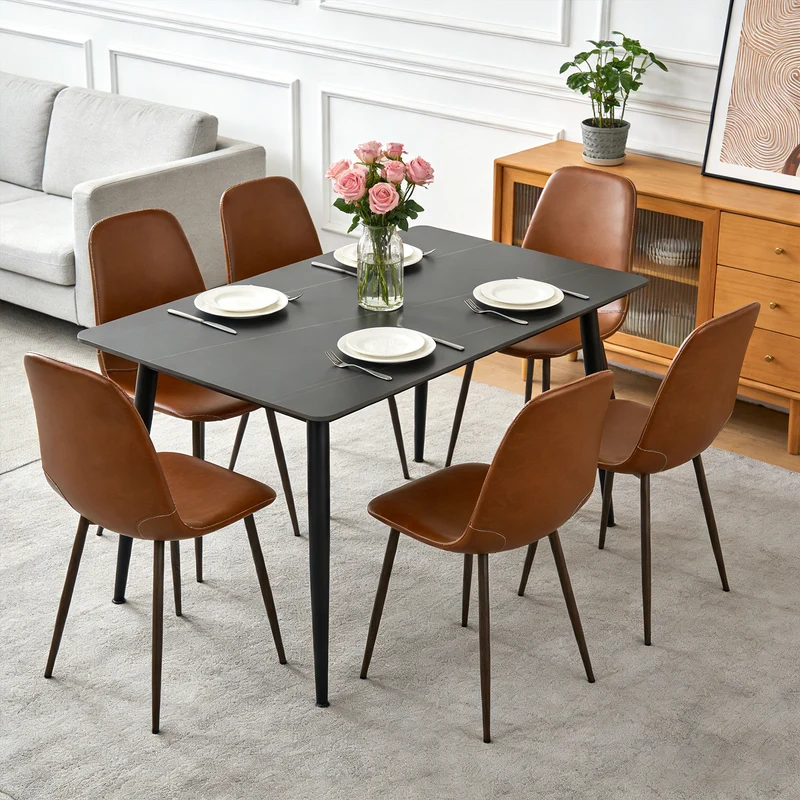 Lot de 8 chaises de salle à manger industriel en PU avec pieds en métal noir, marron - CHARLTON PU