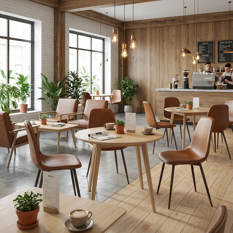 Lot de 8 chaises de salle à manger industriel en PU avec pieds en métal noir, marron - CHARLTON PU