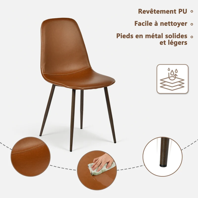 Lot de 8 chaises de salle à manger industriel en PU avec pieds en métal noir, marron - CHARLTON PU