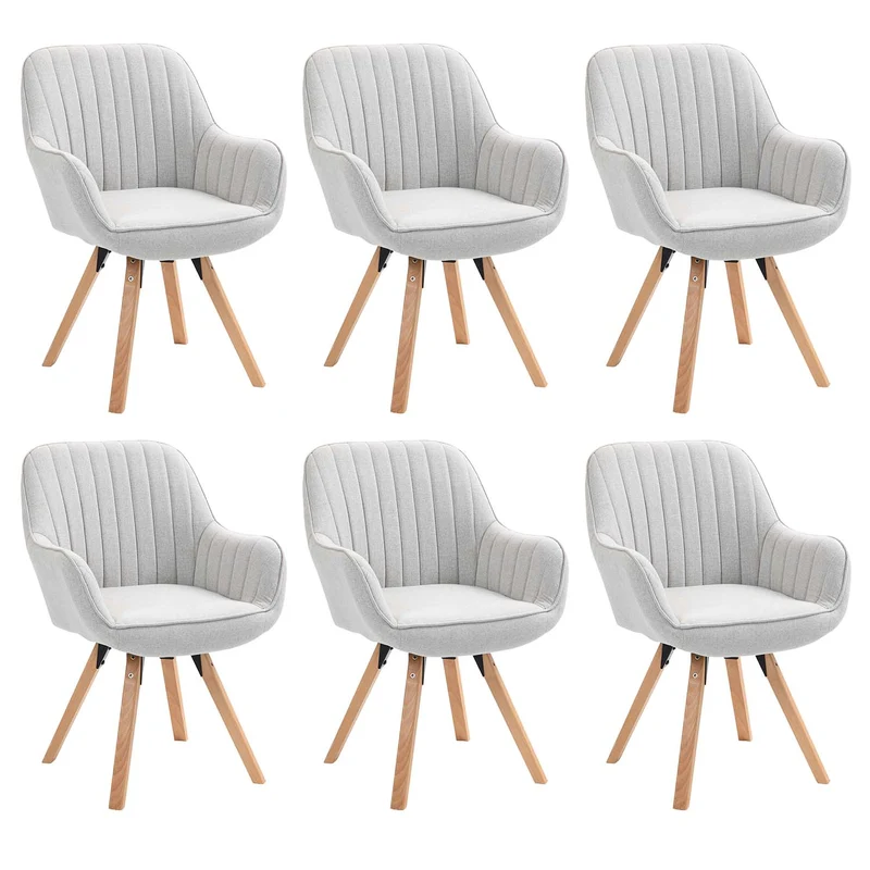 Lot de 6 chaises de salle à manger confortables en tissu beige pivotantes 360° - CARSON FABRIC BEIGE 6PCS