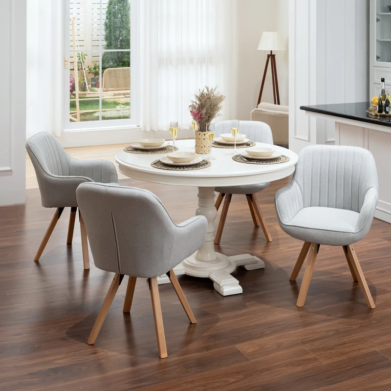 Lot de 6 chaises de salle à manger confortables en tissu beige pivotantes 360° - CARSON FABRIC BEIGE 6PCS