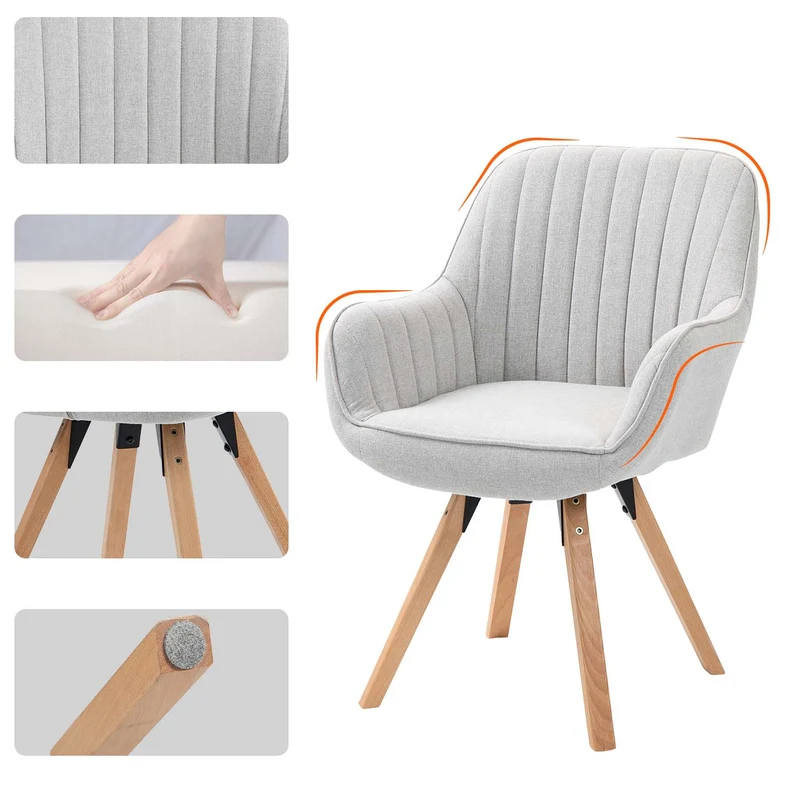 Lot de 2 chaises de salle à manger confortables en tissu beige pivotantes 360° - CARSON FABRIC BEIGE 2PCS