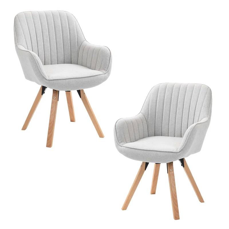 Lot de 2 chaises de salle à manger confortables en tissu beige pivotantes 360° - CARSON FABRIC BEIGE 2PCS