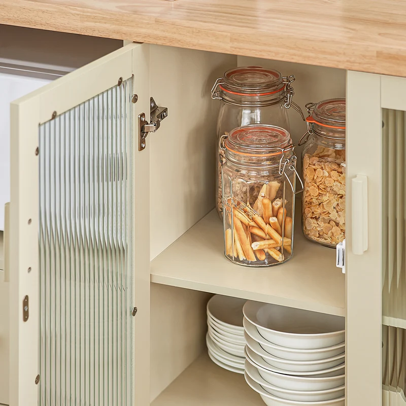 SoBuy FSB81-MI Buffet Cuisine avec Espace Micro-Ondes et Range-Bouteilles, pour Cuisine et Salle à Manger, Rangement Optimisé – L120×P40×H90 cm, Beige
