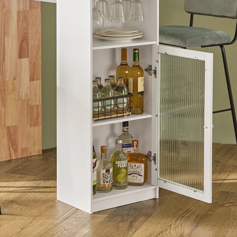 SoBuy FWT99-WN Table de Bar, Table Haute de Bar, Table de Cuisine, Table à Manger, Table Bistro, Mange-Debout avec 1 Porte et Porte-Verre