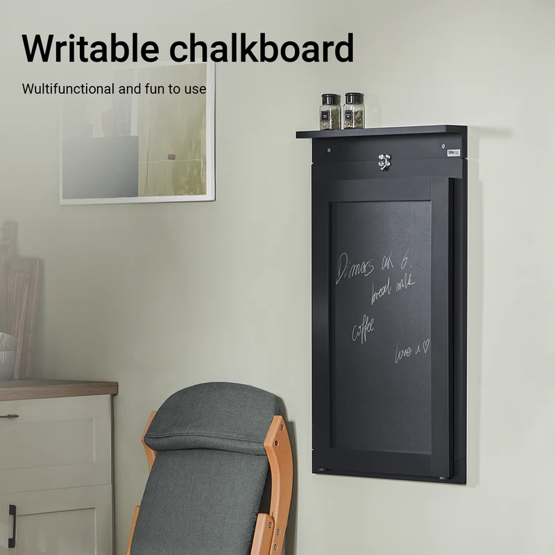 SoBuy FWT20-SCH Table Murale Rabattable à Manger Pliable avec Tableau Mémo Extensible Gain de Place pour Cuisine, Bureau et Petits Espaces Noire 50cm x 75cm x 76cm