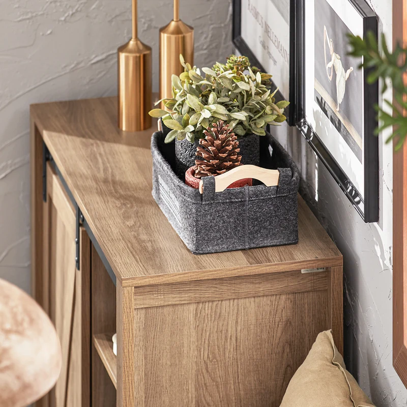 SoBuy FSB59-BR Buffet Meuble de Rangement avec Porte de Grange Coulissante, Commode Multifonction pour Entrée Salon Cuisine – 80x35x92 cm, Marron