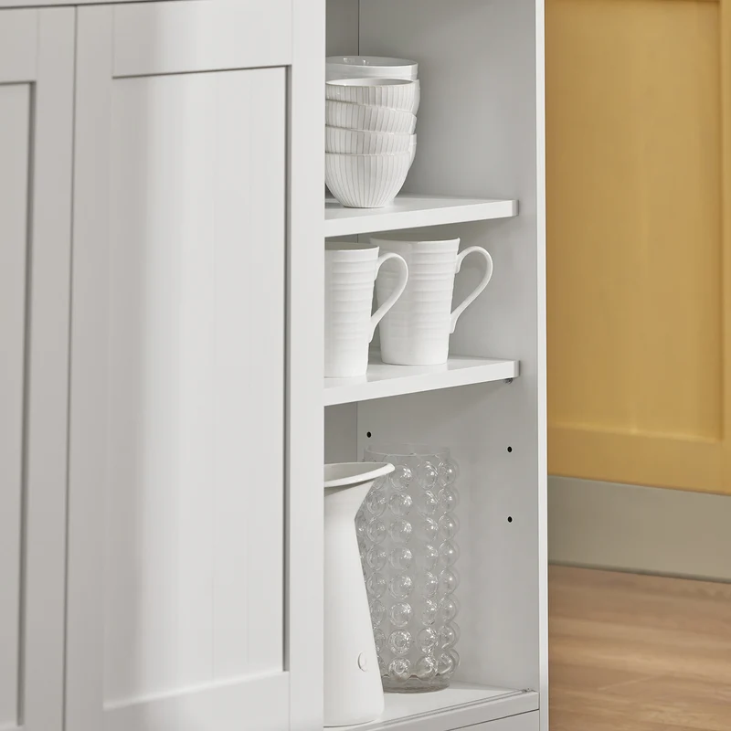 SoBuy FSB36-WN Buffet de Rangement avec Portes Coulissantes et Plan de Travail Extensible, Armoire de Cuisine, Meuble Multifonction 110×66×97 cm