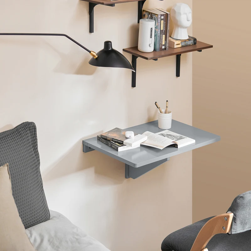 SoBuy FWT03-HG Table Murale Pliante, Table de Cuisine Extensible, Bureau Compact, Design Gain de Place, Idéale pour Petits Espaces, Cuisine, Bureau, Salle à Manger, 60x40cm Gris