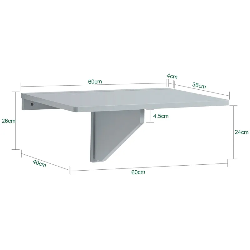 SoBuy FWT03-HG Table Murale Pliante, Table de Cuisine Extensible, Bureau Compact, Design Gain de Place, Idéale pour Petits Espaces, Cuisine, Bureau, Salle à Manger, 60x40cm Gris