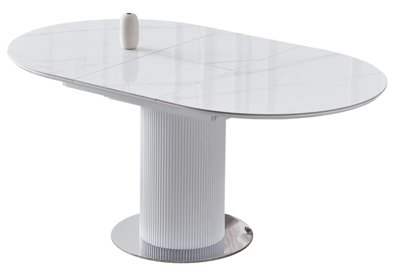 Ensemble table marbre blanc et 4 chaises grises - Leon