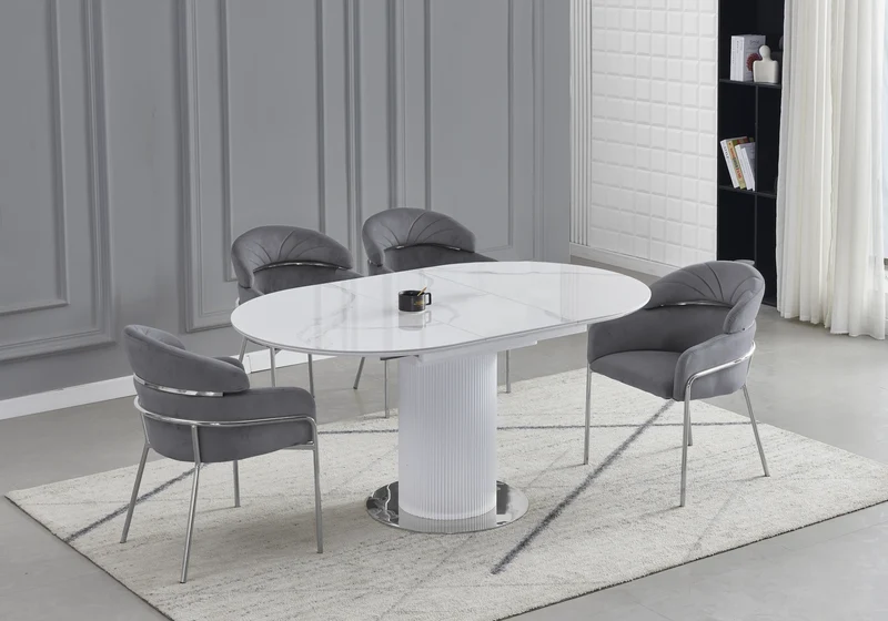 Chaises en velours gris et pieds argentés - Noam x4