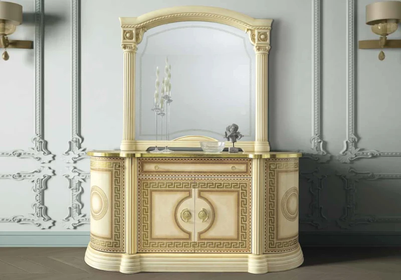 Salle à manger ronde baroque ivoire et or versace – IMPERIA