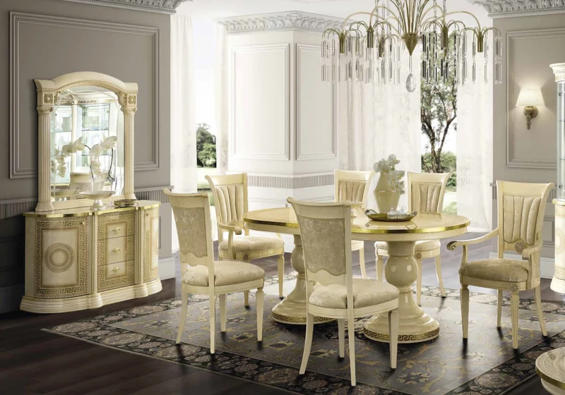 Salle à manger ovale baroque ivoire et or versace – IMPERIA