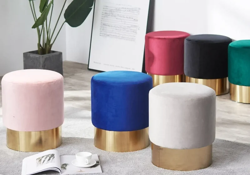 Pouf design doré velours bleu - Lisy