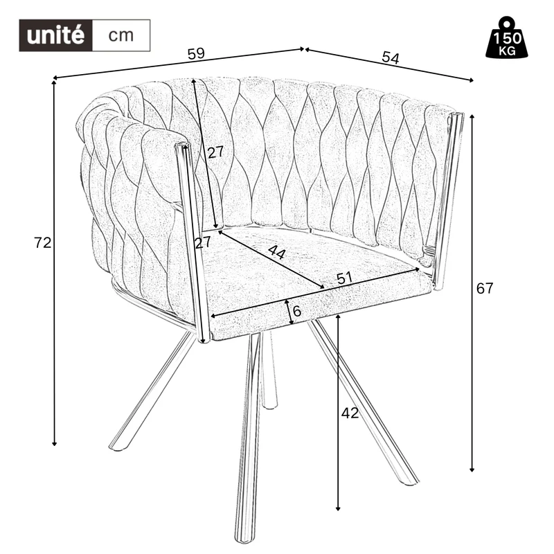 Lot de 6 chaises pivotantes de salle à manger en velours gris avec pieds en métal doré