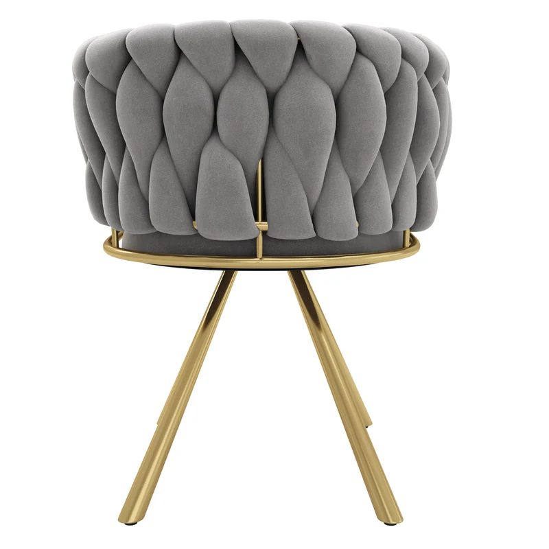 Lot de 6 chaises pivotantes de salle à manger en velours gris avec pieds en métal doré